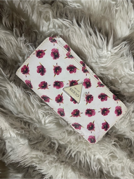 Guess Handbags - GUESS White Wallet with Pink Floral Print and Logo Plaque
